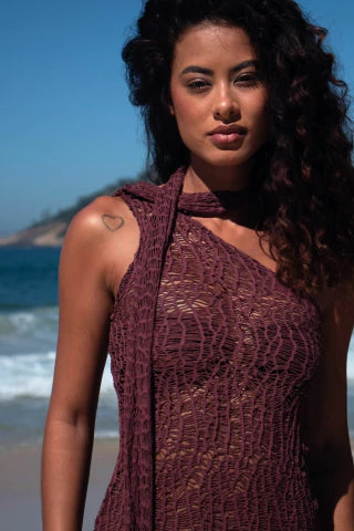 VESTIDO ASSIMÉTRICO TELA - MARROM