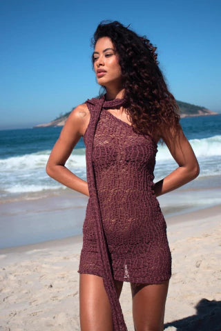 VESTIDO ASSIMÉTRICO TELA - MARROM